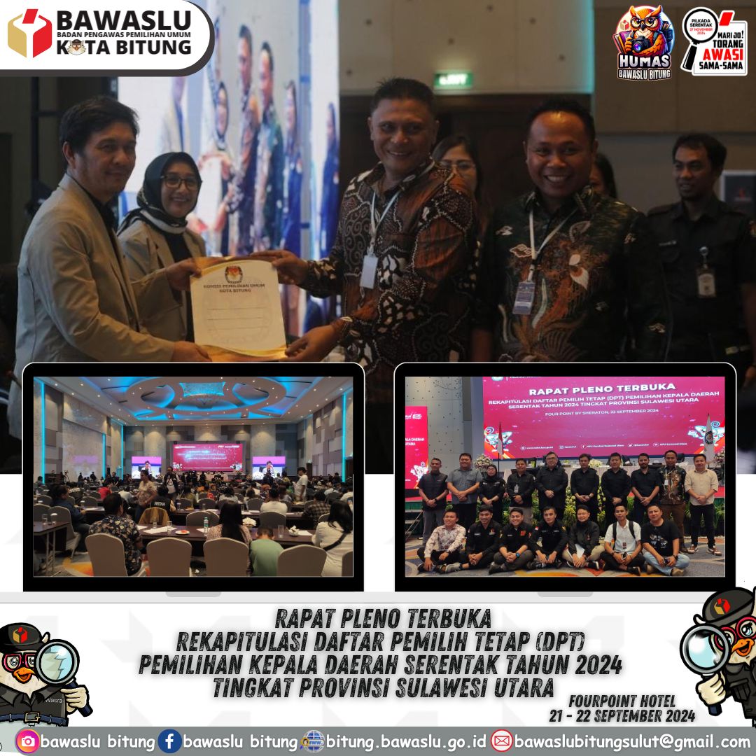 foto bersama KPU Provinsi Sulawesi Utara, Bawaslu Bitung, dan KPU Bitung