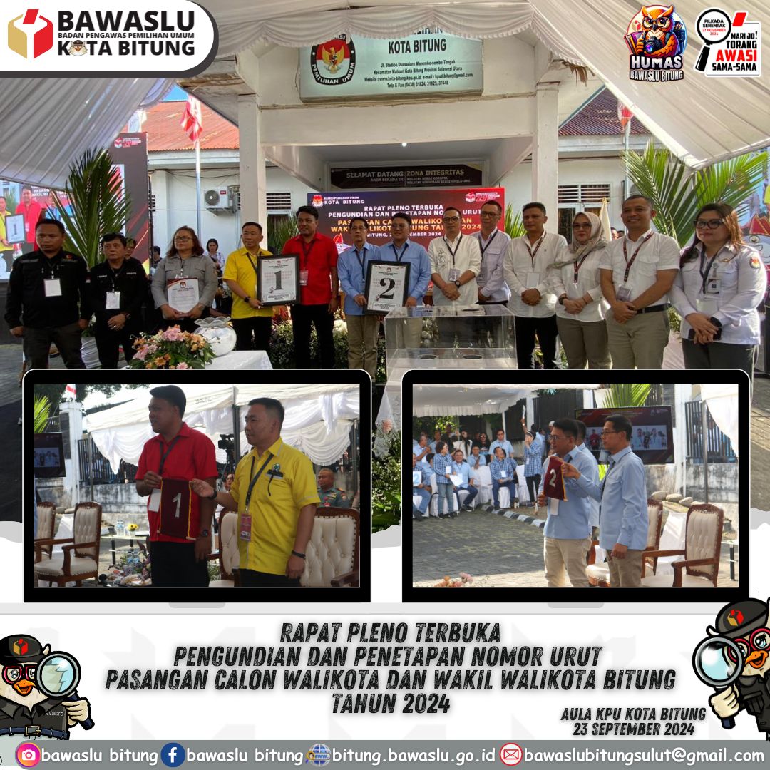 Foto bersama Bawaslu, KPU, Pasangan Calon Walikota dan Wakil Walikota